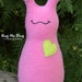 Handmade Slug, Stuffed Animal Plush Doll Art Toy, Hug Me Slug, Personalized Tag, Pink, Bright Light Green Fleece, 9 inch, Ready-made