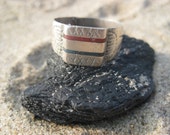 Old Silver Etched African Ring with Blue and Red