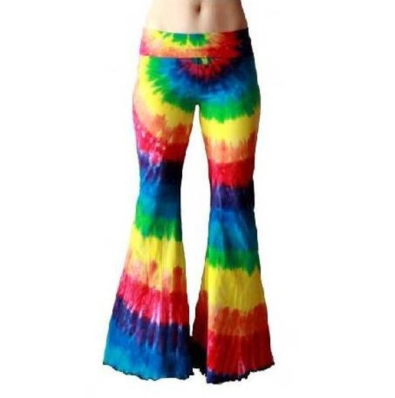 Items similar to RAINBOW tie dye spiral ladies yoga flares tye dyed ...