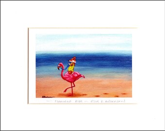 Evie Anderson Welsh Corgi Art SIGNED PRINT "Flamingo Ride" (quality, signed, matted)