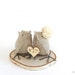 Custom Wedding Cake Topper Personalized Burlap Birds Woodland Rustic Chic Wood Engraved Love Heart