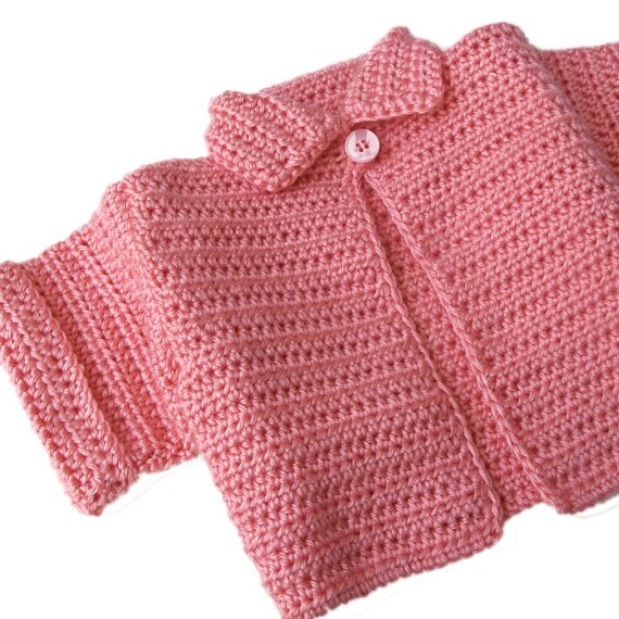 Items similar to Pink Short Sleeve Sweater. Girls Crochet Cardigan ...