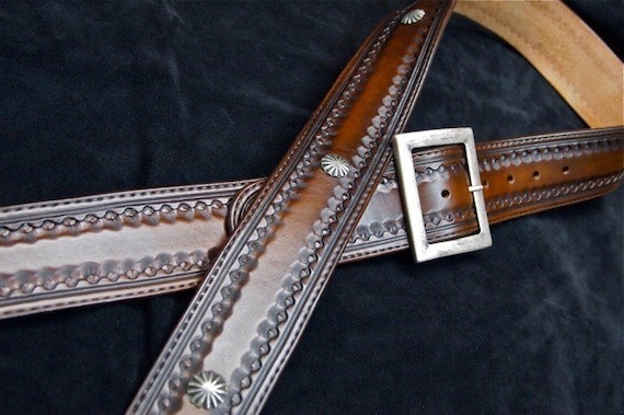 Leather Guitar Strap hand made using fine Western techniques in NYC by Freddie Matara Old West Cowboy Style