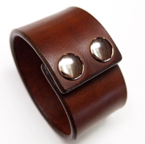 Leather cuff bracelet Brown Bridle Leather wristband Custom made for You in NYC by Freddie Matara using refined techniques