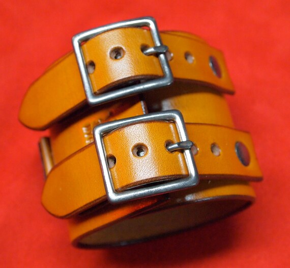 Leather cuff Bracelet Johnny Depp style wristband watchband Saddle tan leather jewelry made in NYC for YOU by Freddie Matara
