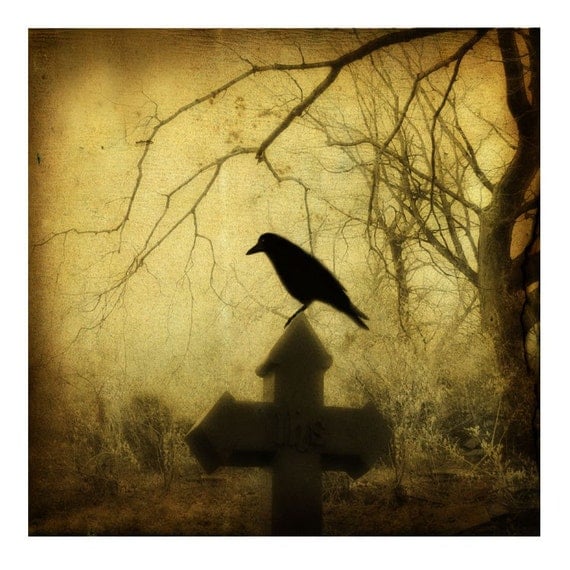 Spooky Gothic Raven A haze creeps over the graveyard misty
