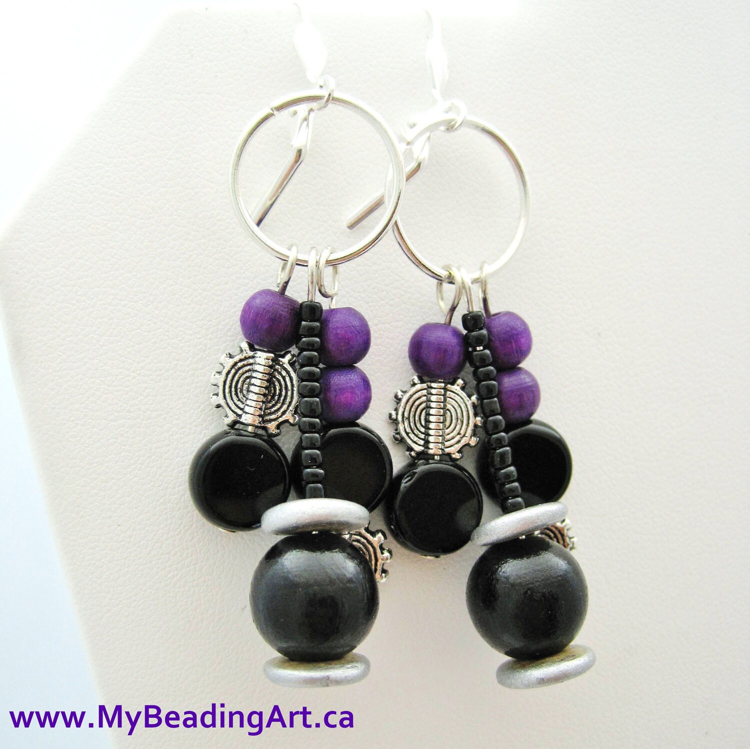 Funky Earrings Black Earrings Chunky Earrings Wood Bead