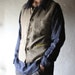 Mens vest in brown wool with yellow silk lining
