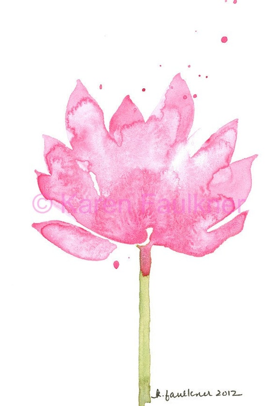 Watercolor flower art print: Pink Lotus by karenfaulknerart