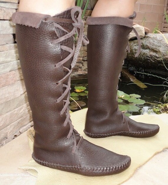 knee high lace up moccasin boots