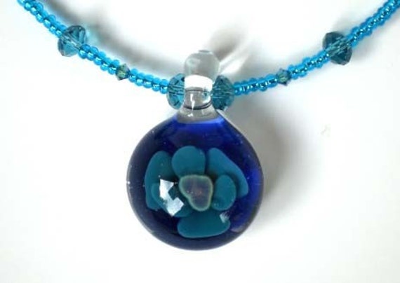 Borosilicate Pendant Turrquoise Orchid Glass Necklace Sapphire