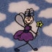Fairy with Wand Embroidery Fleece Blanket Cloud pattern Purple Stick Figure
