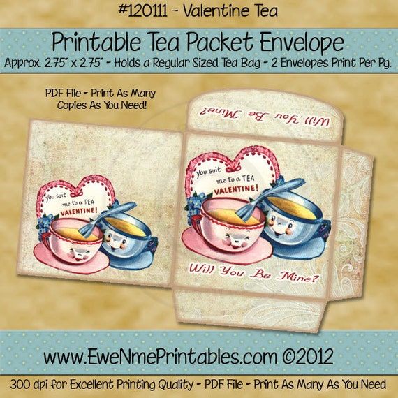 items similar to instant download printable tea bag envelope tea