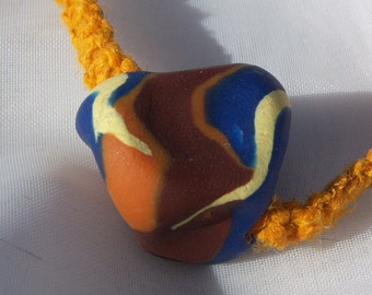 Orange Hemp Necklace with Unique Polymer Clay Bead
