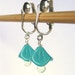 Turquoise Tulip Clip On Earrings, Aqua Blue Flower, Yellow Teardrop, Silver Ear Clips, Sheila