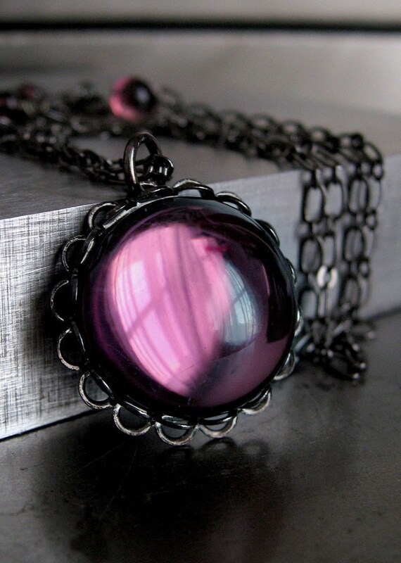 Purple Glass Pendant Necklace Amethyst Purple Vintage Glass