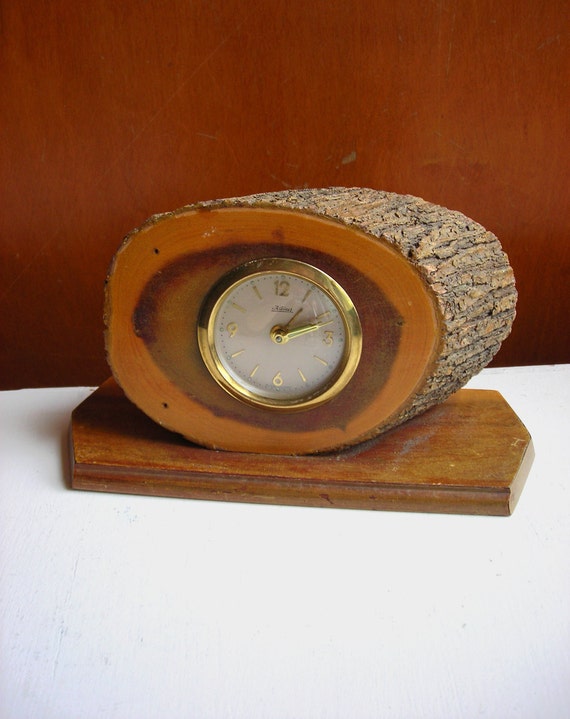 Vintage Log Clock Rustic Cabin Decor : West Germany