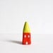 Little Home No 181 - Light green and orange with polka dots little clay house