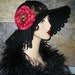 One of a Kind Black Scallop Circle Brim CLOCHE HAT Floral Vintage 1920s Inspired FLAPPER Gatsby Derby