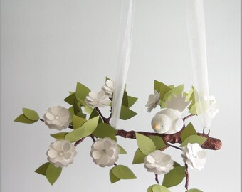 White Flower and Baby Bird Baby Mobile- Baby Mobile- Nursery Mobile