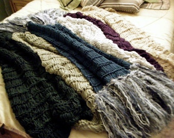 Home Accessories Interiors Design Decor Throw Blanket, Fringe Afghan Lap Warmer, Long Blanket with Thick Tassels, YOU CHOOSE COLORS