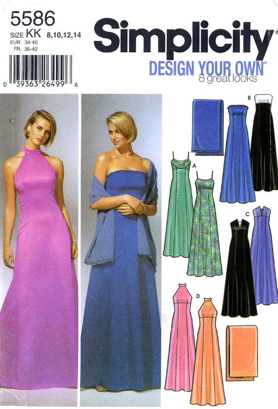  Simplicity  5586 pattern  for 8 styles of evening  dresses  