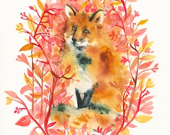 September Fox Limited Edition Archival Fox Art Print of original watercolor