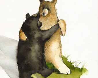 Bear art, bear watercolor painting, bear print, bears dancing- Waltz - Dancing Bears- print