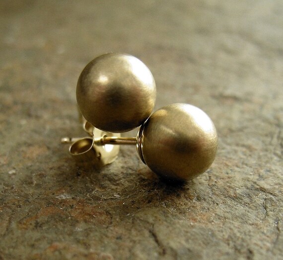 5mm Ball Stud Earrings 14k Solid Gold Contemporary Brushed