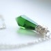 Green Glass Necklace, Faceted Prism Dagger Pendant, Wire Wrapped Sterling Silver - Castle