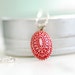 Scandinavian Necklace, Pendant Necklace, Red and White Vintage Lucite, Lucite Jewelry, Sterling Silver Chain