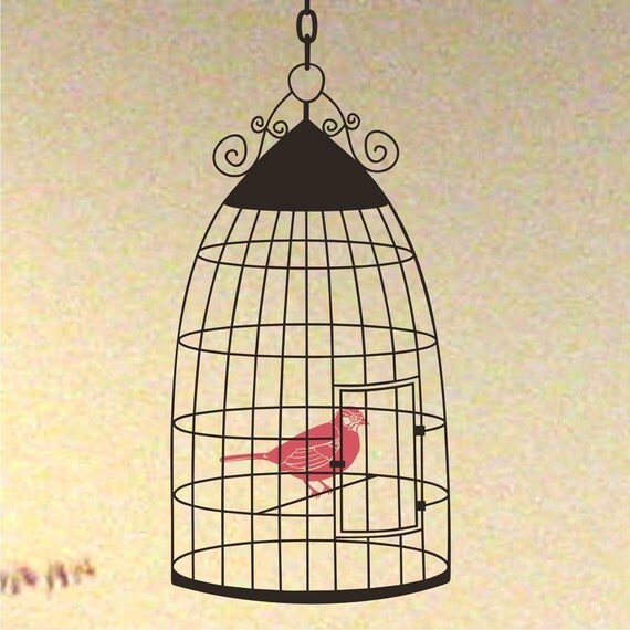 Items similar to Wall Decal Bird in Cage Vinyl Wall Art Graphic on Etsy