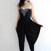 vintage HAREM playsuit / 1970s sequined beaded STRAPLESS romper