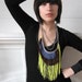 Fringe Necklace - Fluro Green, Burgundy and Denim, silver tone chain