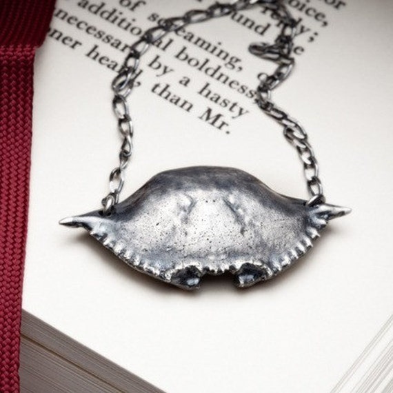 Silver crab shell statement necklace cancer zodiac