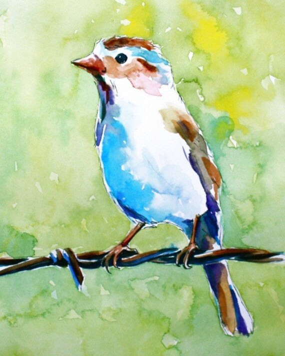 Items similar to original painting of a little bird on a wire fence on Etsy