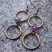 Forever Dangle Earrings - Recycled Brass Hoops and Purple Prong-Set Rhinestone Connector Beads (Eco-Friendly)