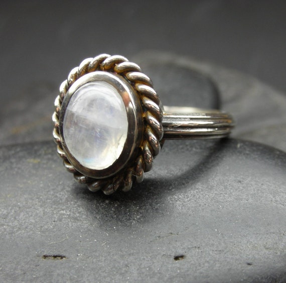 Moonstone ring in antiqued sterling silver Made by VanseeJewelry