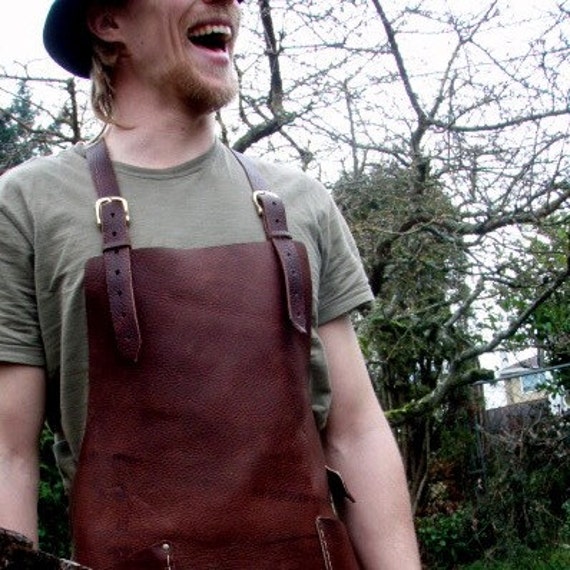 Leather Work Apron with Brass Buckles and Hammer Loop