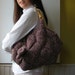 Tweed Lavender Tote Bag Hand Knitted with Rattan Handles