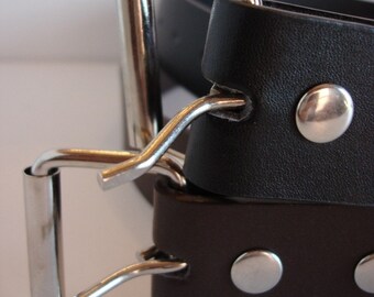 Belt for Belt Buckle, Bonded Leather Snap Belt with FREE Plain Buckle - BLACK and BROWN