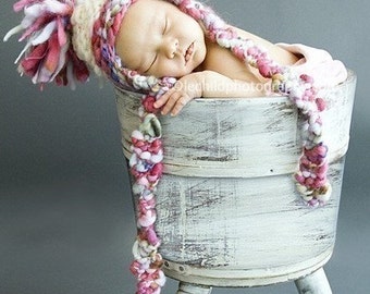 Newborn Photography Prop - Baby Knit Hat - Aviator - Earflap - Handdyed and Handspun yarn