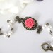 Vintage Victorian Style. Modern Accessory. Pink Ruffled Rose. Garden Flower Ribbon Bows White Swarovski Pearls Bracelet