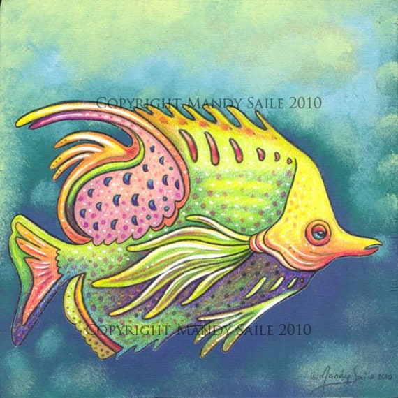 Funky Fish 9 an 8 x 10 ART PRINT of a funk whimsical