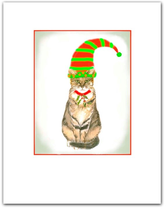 Items similar to Christmas cards. Christmas cat cards. 10 per boxed set