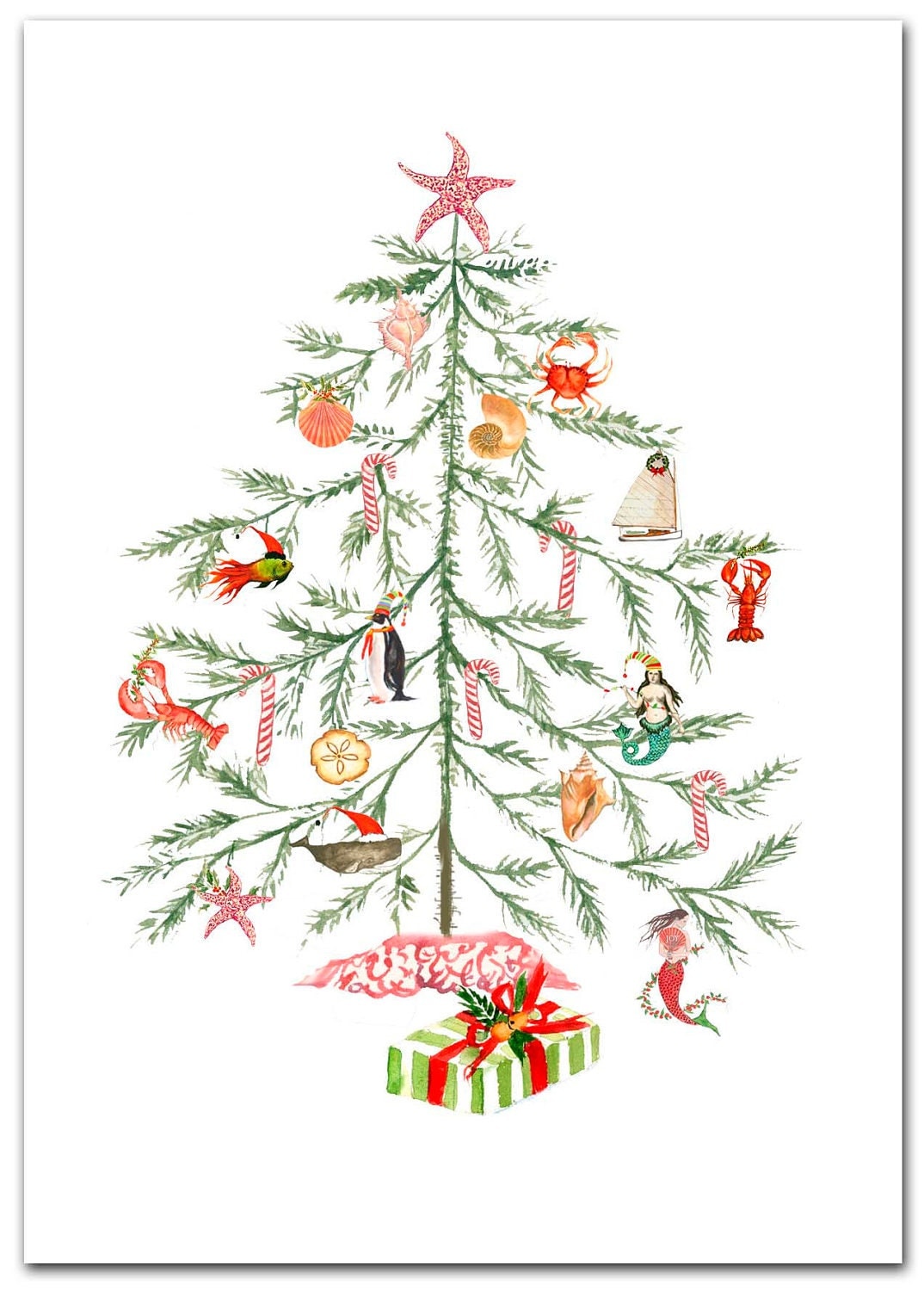 Christmas Nautical Tree cards. Original artwork. 10 per boxed