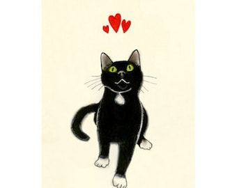Black Cat Art - Yours Devotedly - 4 X 6 print - 4 for 3 SALE