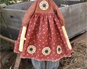 Ginnie EPATTERN - primitive country cloth doll craft digital download sewing pattern - PDF - 1.99