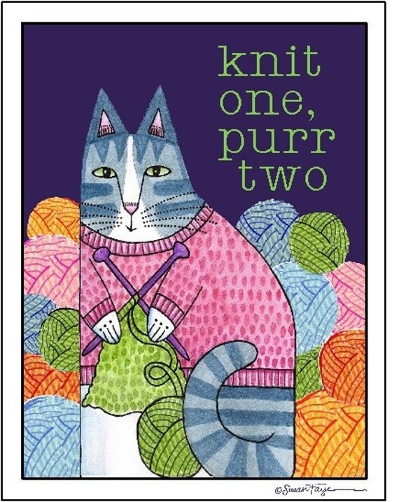Items similar to Knitting Cat Art Print for Knitters 8 x 10 by Susan
