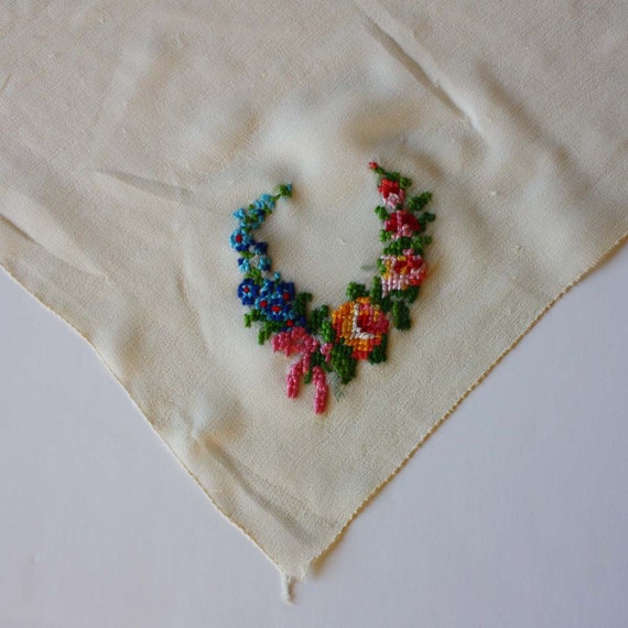 Vintage Handkerchief with Cross Stitch Decoration